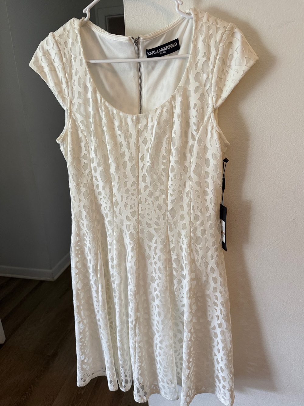Karl Lagerfeld White Floral Lace Midi Dress